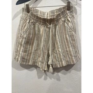 Briggs Linen Rayon Summer Shorts Inseam 4.5" Striped W/ Pockets Elastic Waist M